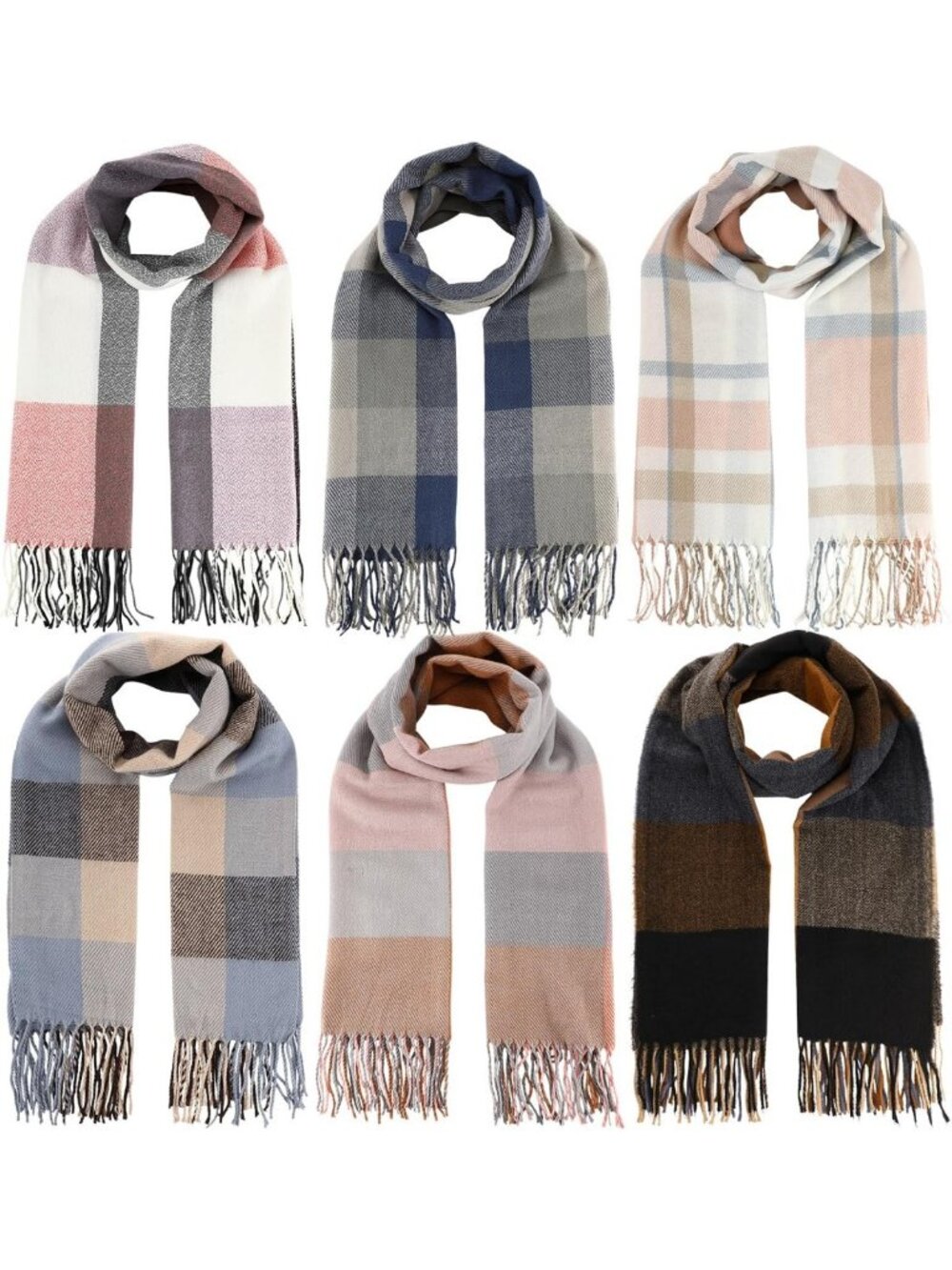 Cozy 6-Piece Long Plaid Winter Scarves Set for Women - Stylish & Warm